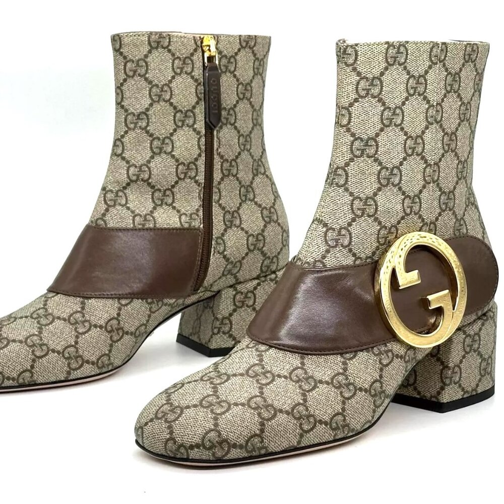 Gucci Blondie Interlocking GG Medallion Logo Ankle Booties Boots Heels - Picture 9 of 16